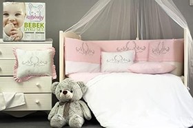 Resim Silver Bebek Uyku Seti,%100 Pamuklu Çiçek Desenli Beşik Uyku Takımı, 70x110 cm, Pembe 