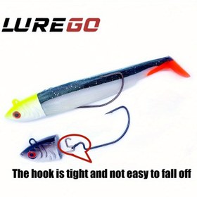Resim 1 Adet LUREGO Tuzlu Su Yumuşak Plastik Minnow + Paddle Tail Swimbait Seti - Jig Başlı Kıvrık Kuyruk Grublar, Ot Geçirmez Kanca ile Açık Deniz Balıkçılığı için Yavaş Batan Levrek Yemleri 