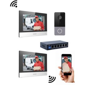 Resim Hikvision Villa Tipi Ip Görüntülü Diafon Kapı Seti ( Dış Zil Butonu+ 2 Adet 7 İnç İç Ortam Dokunmatik Ekran ) 