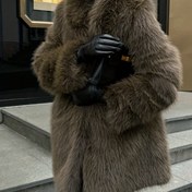 Resim Kadınlar İçin Zarif Fransız Esintili Uzun Kollu Suni Kürk Mont - Sıcak, Şık Kışlık Dış Giyim, Yakalı, Düz Renk, Sonbahar/Kış Modası İçin Mükemmel, Kışlık Moda Mont | Zarif Uzun Kollu Mont | Suni Kürk Mont 