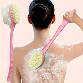 Resim 1 adet Uzun Saplı Yumuşak Tüylü Banyo Fırçası - 2'si 1 Arada Nazik Peeling Vücut Fırçası ve Masaj Aleti, Kokusuz, Dayanıklı Malzeme, Japon Estetik Tasarımı Pembe Renkli Sarı Tüylü Derin Temizlik ve Cilt Masajı için 