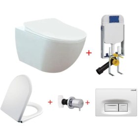 Resim Creavit Free Rim-Off Asma Klozet Beyaz FE322 + Ultima Yavaş Kapaklı 
