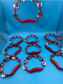 Resim Ekin Kırmızı Gelin Nedime Tefi Kına Gecesi Düğün Damat Sünnet Halay Metal Zilli Sade Plastik Tef 5 Adet 