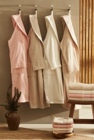 Resim Casita Flos %100 Pamuk 6 Parça Aile Bornoz Seti Taş Pudra Pembe 