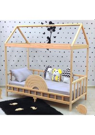 Resim Markaawm Markaawm Çatılı Montessori Yatak 90X190 Doğal Çam Çocuk Karyola Akçaağaç 