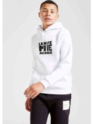 Resim Leave Me Alone Baskılı Unisex Çocuk Kapüşonlu Beyaz Sweatshirt (528975927) 