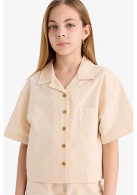 Resim DeFacto Kız Çocuk Cropped Fit Keten Kısa Kollu Gömlek D7638A825SMER42 