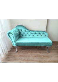 Resim Dekoratif Bihter Koltuk Josefin Puf 110 Cm Gümüş Ayak Turkuaz 