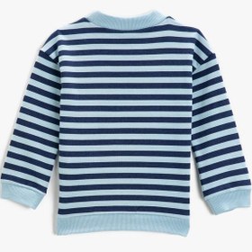 Resim Erkek Bebek Çizgili Baskılı Sweatshirt Bisiklet Yaka Pamuklu 