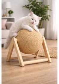 Resim Ahşap Ayaklı Kedi Tırmalama Topu, Dayanıklı Oyuncak 