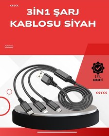 Resim Dayanıklı Metal Başlıklı 3 Ü 1 Arada Şarj Kablosu Tüm Cihazlarla Uyumlu 