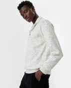 Resim Yarım Fermuarlı Sweatshirt Basic Dokulu Pamuklu 