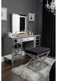 Resim Nexus Babyface Kapitoneli Puf - Krom Metal X Ayaklı Modern Bench 50x40 Cm Siyah 