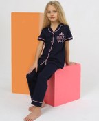 Resim Kız Çocuk Kısa Kollu %100 Pamuklu Düğmeli Pijama Takımı Princess Indigo 