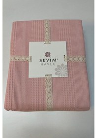 Resim Çift Kişilik Waffle Pike 210x230cm, %100 Pamuk, Petekli Pike Pudra 