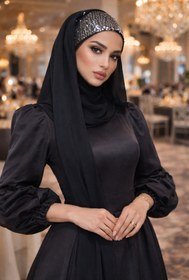 Resim Aişe tesettür Siyah Gümüş Payetli Bandana Abiye Şal 