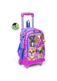 Resim Kids Pembe Köpek Desenli Üç Bölmeli Çekçekli Okul 3'lü Çanta Seti 3set23950 