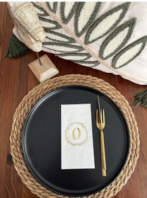 Resim Gold Yaldızlı Beyaz Çelenkli O Harfi Garson Peçete 16 Adet 