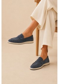 Resim Sovenso Suede Hakiki Deri Mavi Süet Loafer 