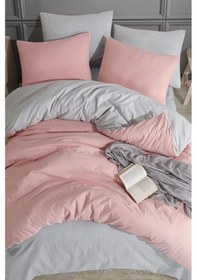 Resim More Home Tek Kişilik Lastikli Çarşaf Nevresim Takımı Pembe Gri Gri - Pembe 