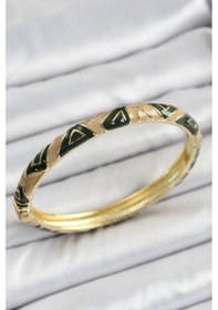 Resim Mey İthalat Mineli Pirinç Kahverengi Siyah Geometrik Desenli Kadın Kelepçe Çok Renkli 