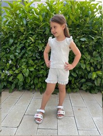 Resim My Kids Wear Fırfırlı Kız Çocuk Şort Takım Gri 
