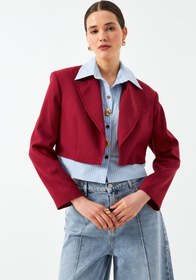 Resim Düğmeli Kısa Blazer Ceket - Vişne - 38 / VİŞNE 