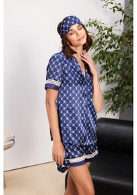 Resim Pierre Cardin Laci Saten Biyeli Kadın Pijama Şort Takımı 1325 Lacivert 