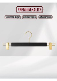 Resim Siyah Ahşap Pantolon Etek Askısı Gold Kancalı 10 Adet Siyah 