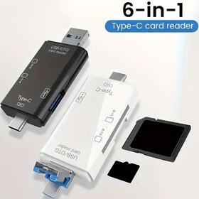 Resim Çok Fonksiyonlu 6'sı 1 Arada USB-C OTG Kart Okuyucu Adaptörü, SD Kart, TF Kart, USB Bellek Okuyucu, Yüksek Hızda Veri Aktarımı, Parlak ABS ile, Veri Depolama ve Aktarımı için 