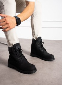 Resim Albishoes Erkek Kaymaz Termo Taban Hakiki Deri Suya Soğuğa Dayanıklı Cat Modeli Kışlık Erkek Bot Siyah 