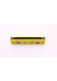 Resim 1 Adet Ahşap 16 Delikli Çift Sıralı Sarı Desenli Çocuk Mızıka 