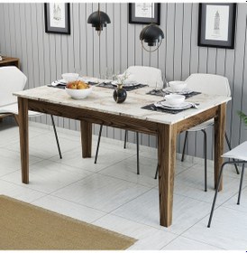 Resim Milan Yemek Masası - Ceviz / Beyaz Mermer 