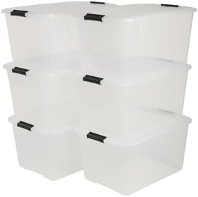 Resim Iris Ohyama Kapaklı Plastik Saklama Kutuları, 45L, 6'lı Set, Şeffaf 
