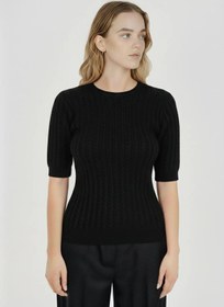 Resim Siyah Örgü Desenli Kadın Kazak - SİYAH / 36 