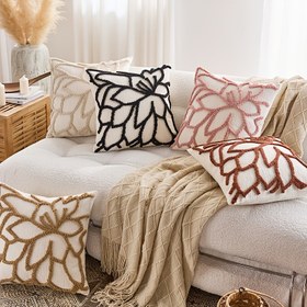 Resim 1 adet Siyah Geometrik Gül Nakışlı Küme Gül Yastık Kılıfı - Fermuarlı Kapatma ile Peluş Polyester Yastık Kılıfı, Makinede Yıkanabilir, Oturma Odası, Yatak Odası, Kanepe için Şık Ev Dekoru (İçerik Yok), Yatak Odası Acenti, Dekoratif Yastık Kılıfı, Yumuşak Dokulu 