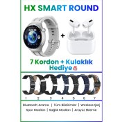 Resim Hx Smart Round Akıllı Saat 7 Kordon ve Bluetooth Kulaklık Hediyeli 