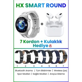 Resim Hx Smart Round Akıllı Saat 7 Kordon ve Bluetooth Kulaklık Hediyeli 
