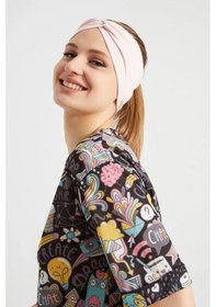 Resim Butik Çapraz Bağlamalı Kadın Bandana Saç Bandı, Kaymaz Yumuşak Esnek%100 Pamuklu Penye - Tek Ebat / Pudra Pudra 