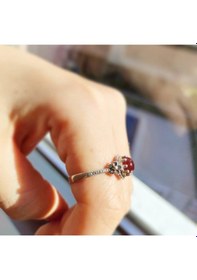 Resim Oriental Kuyumculuk Jewellery Papatya Desenli Akik Taşlı Gümüş Yüzük Gümüş 