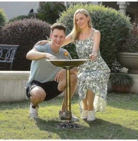 Resim Pazly Yükseklik 28 İnç Mavi Kuş Banyosu, Plastik, Dış Mekan, Antika Bakır, A603 Model, Küçük Bahçe Ve Veranda İçin 