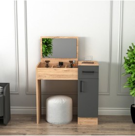 Resim Arnetti İnci Atlantik Çam Antrasit Aynalı Makyaj Masası – Çekmeceli, Dolaplı & Şık Tasarım 