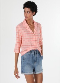 Resim Colin's Colins Regular Fit Shirt Neck Kareli Kadın Turuncu Uzun Kol Gömlek Cl1058824 Q1.v2 Ora Turuncu 