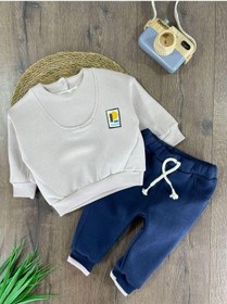 Resim 3 İplik İçi Şardonlu Armalı Kışlık Erkek Bebek Takım Kese Kağıdı Beyaz - Lacivert 