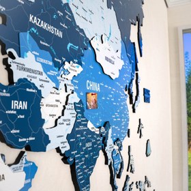 Resim Renkli Baskılı Ahşap Dünya Haritası (Navy) - 120x75 cm / İngilizce 