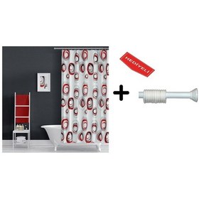 Resim Banyo Duş Perdesi 4954 Karma 110x200 Perde Borusu Askı Aparatı 90x130 Hediyeli Çok Renkli 