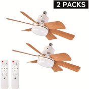 Resim 2 adet 50.8cm LED Işıklı ve Uzaktan Kumandalı Tavan Fanları - Yatak Odası, Mutfak, Oturma Odası ve Balkon için Sessiz, Ayarlanabilir E26/E27 Soketli Fanlar - Kolay Kurulum, Ahşap Desen Tasarımı 