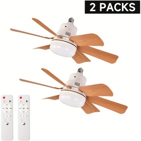 Resim 2 adet 50.8cm LED Işıklı ve Uzaktan Kumandalı Tavan Fanları - Yatak Odası, Mutfak, Oturma Odası ve Balkon için Sessiz, Ayarlanabilir E26/E27 Soketli Fanlar - Kolay Kurulum, Ahşap Desen Tasarımı 