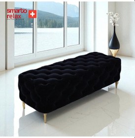 Resim Smarto Relax Puf Ascona Ayaklı Kapitoneli Dekoratif Düz 100x100x45 Cm Siyah Siyah 