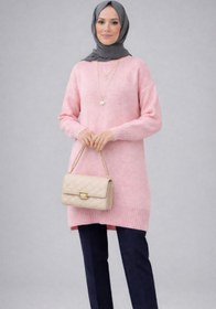 Resim ModaAzen Pembe Bisiklet Yaka Oversize Kadın Triko Tunik 